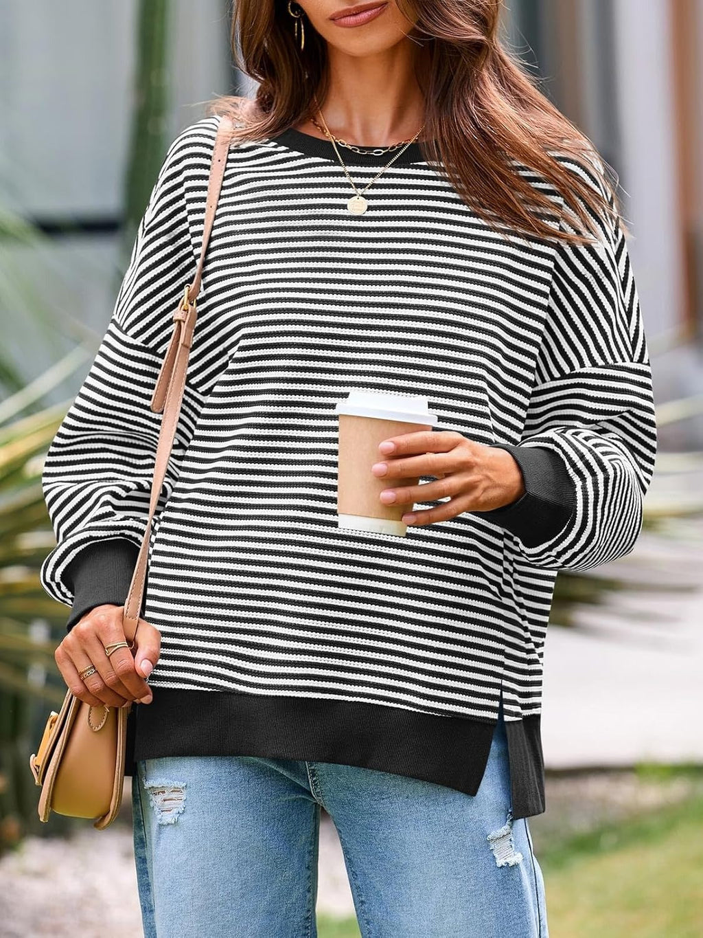 ✨Women's Oversized Sweatshirt Waffle Long Sleeve Split Pullover Tunic Tops(BUY 2 FREE SHIPPING)