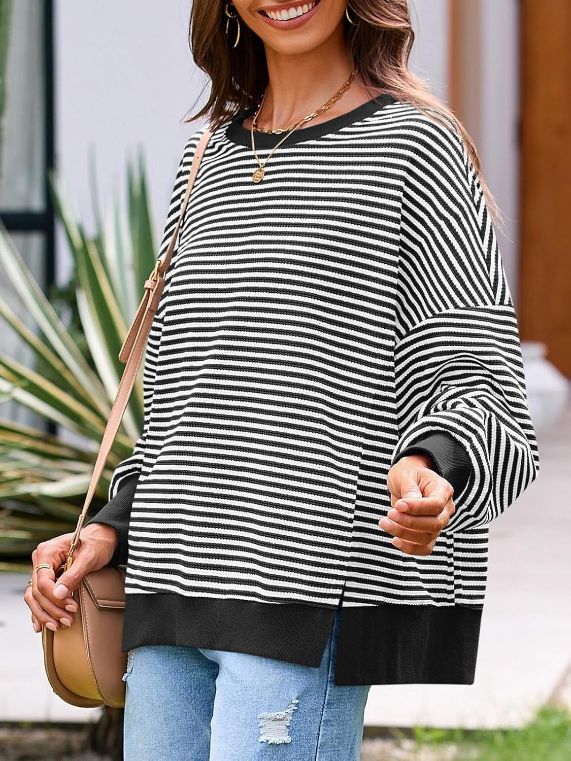 ✨Women's Oversized Sweatshirt Waffle Long Sleeve Split Pullover Tunic Tops(BUY 2 FREE SHIPPING)