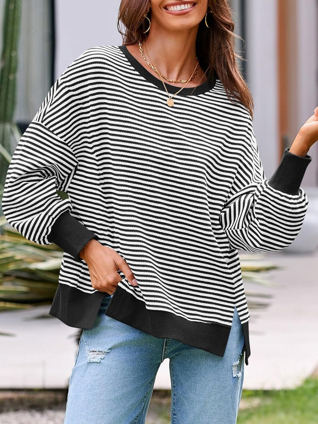 ✨Women's Oversized Sweatshirt Waffle Long Sleeve Split Pullover Tunic Tops(BUY 2 FREE SHIPPING)