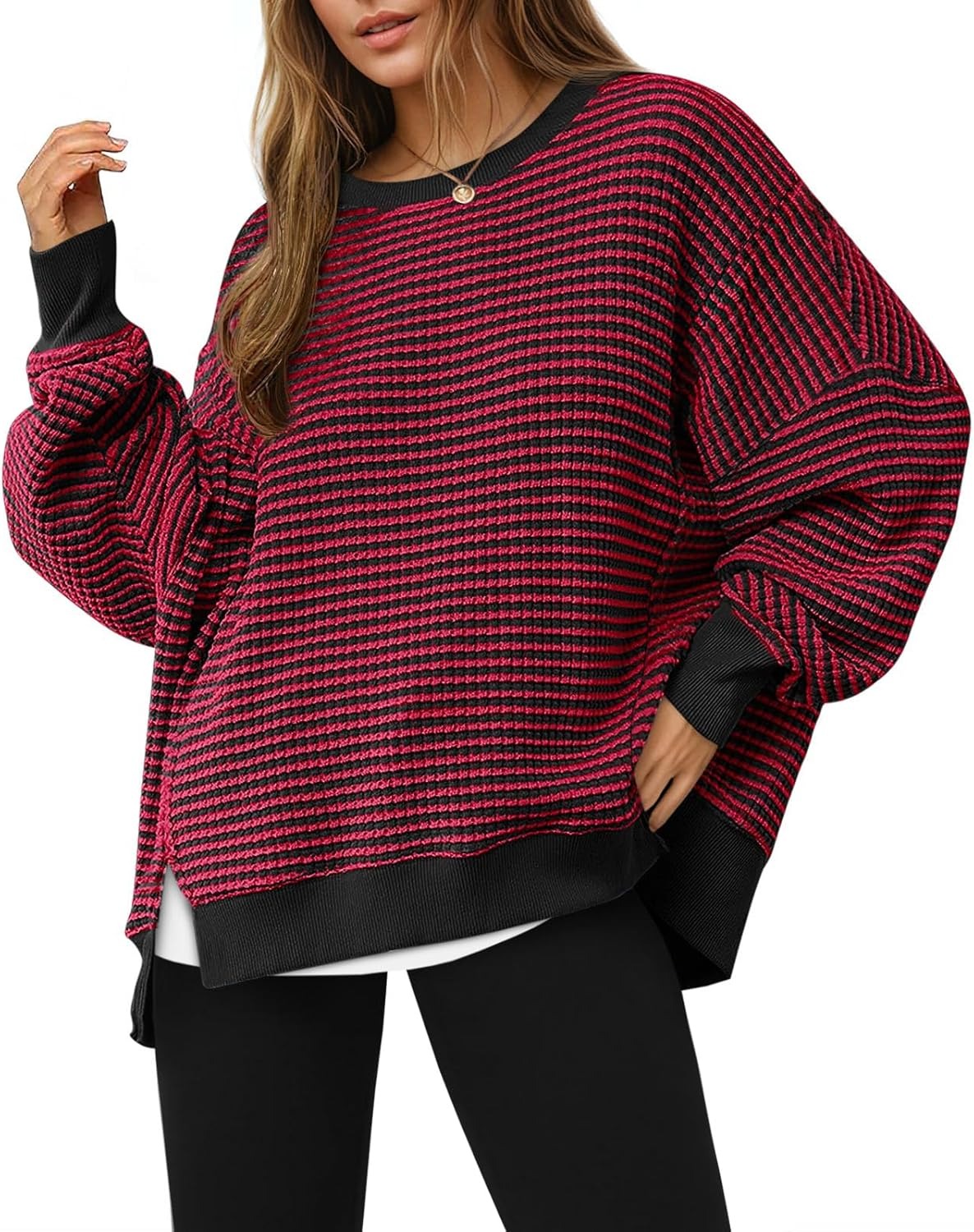 ✨Women's Oversized Sweatshirt Waffle Long Sleeve Split Pullover Tunic Tops(BUY 2 FREE SHIPPING)