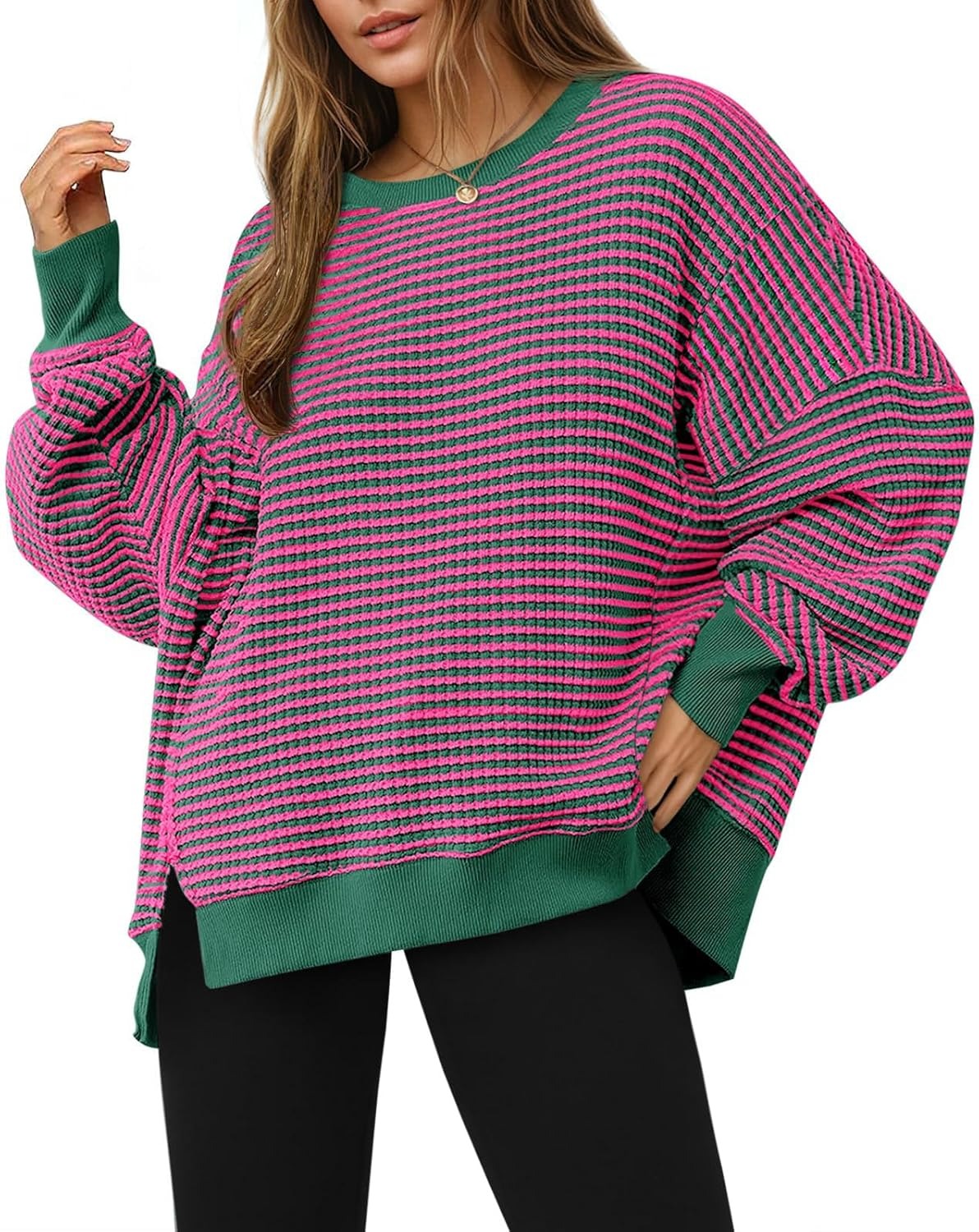 ✨Women's Oversized Sweatshirt Waffle Long Sleeve Split Pullover Tunic Tops(BUY 2 FREE SHIPPING)