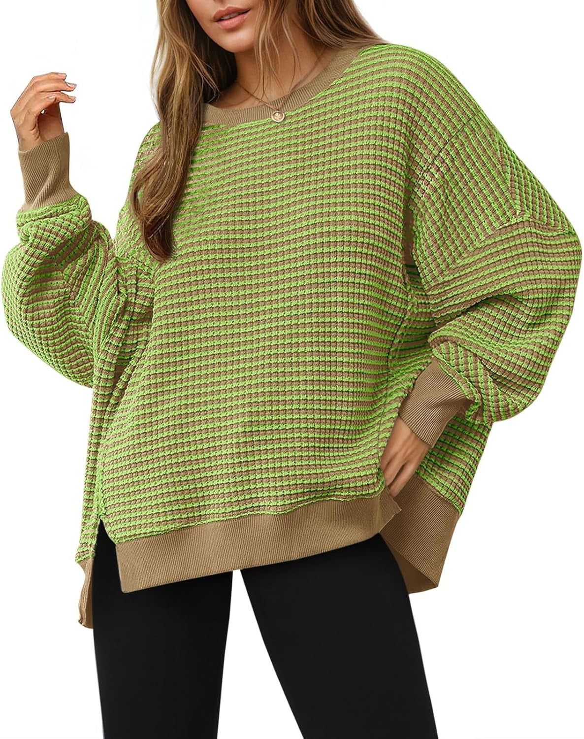 ✨Women's Oversized Sweatshirt Waffle Long Sleeve Split Pullover Tunic Tops(BUY 2 FREE SHIPPING)