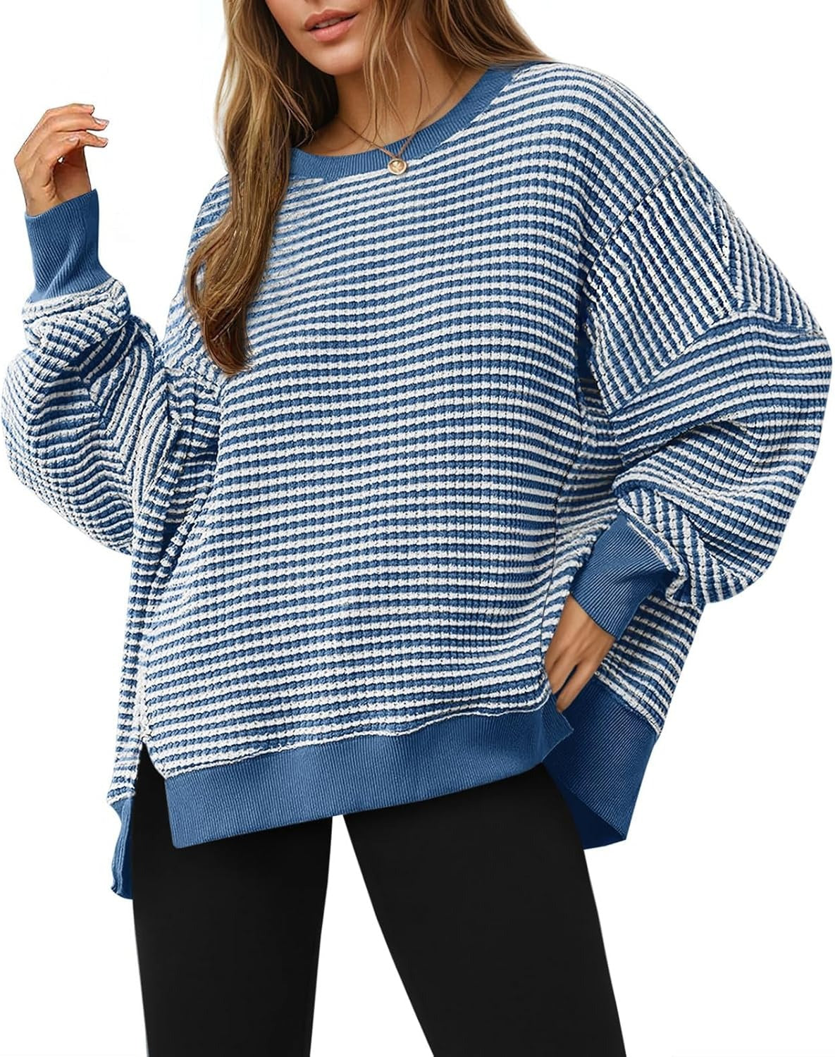 ✨Women's Oversized Sweatshirt Waffle Long Sleeve Split Pullover Tunic Tops(BUY 2 FREE SHIPPING)