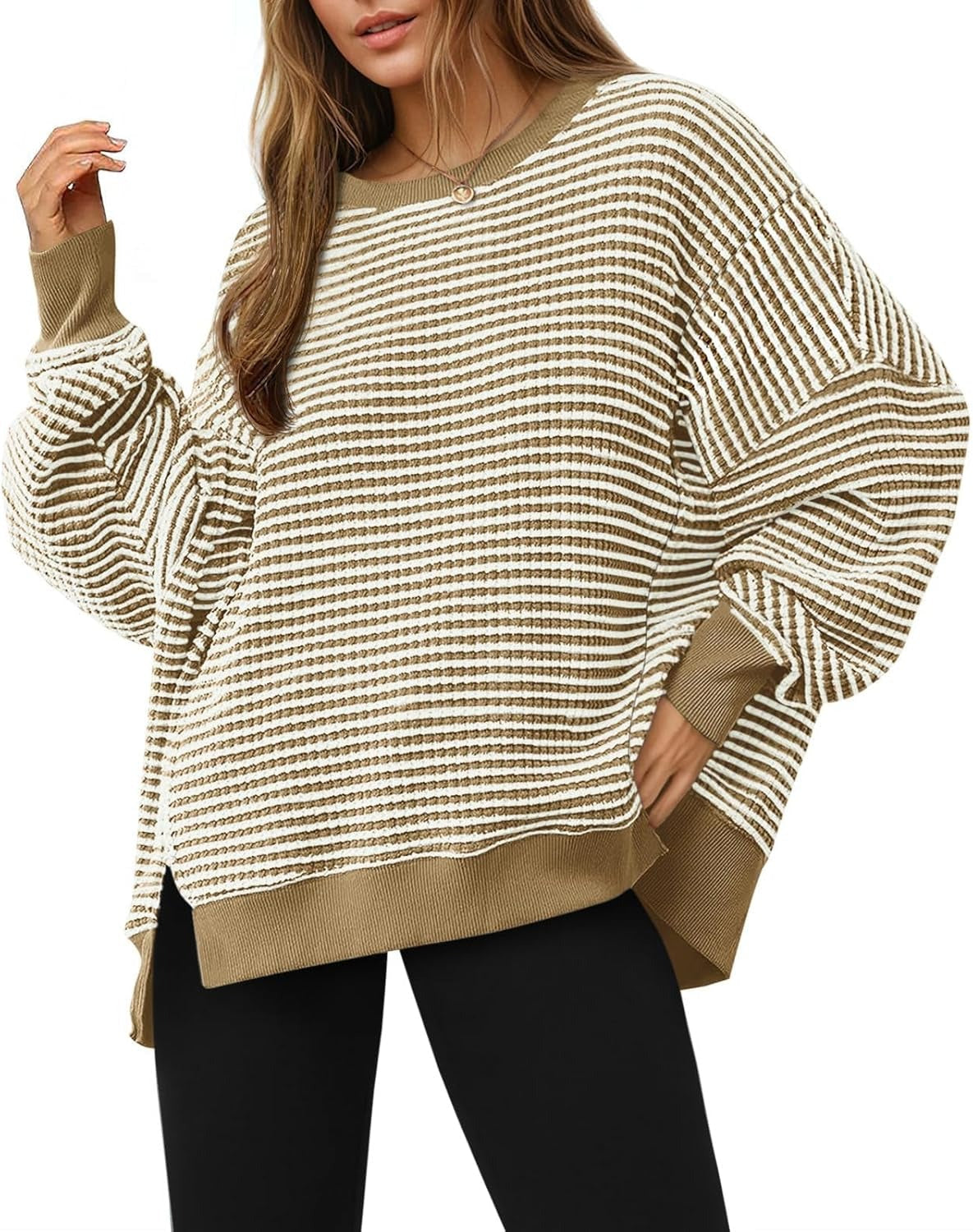 ✨Women's Oversized Sweatshirt Waffle Long Sleeve Split Pullover Tunic Tops(BUY 2 FREE SHIPPING)