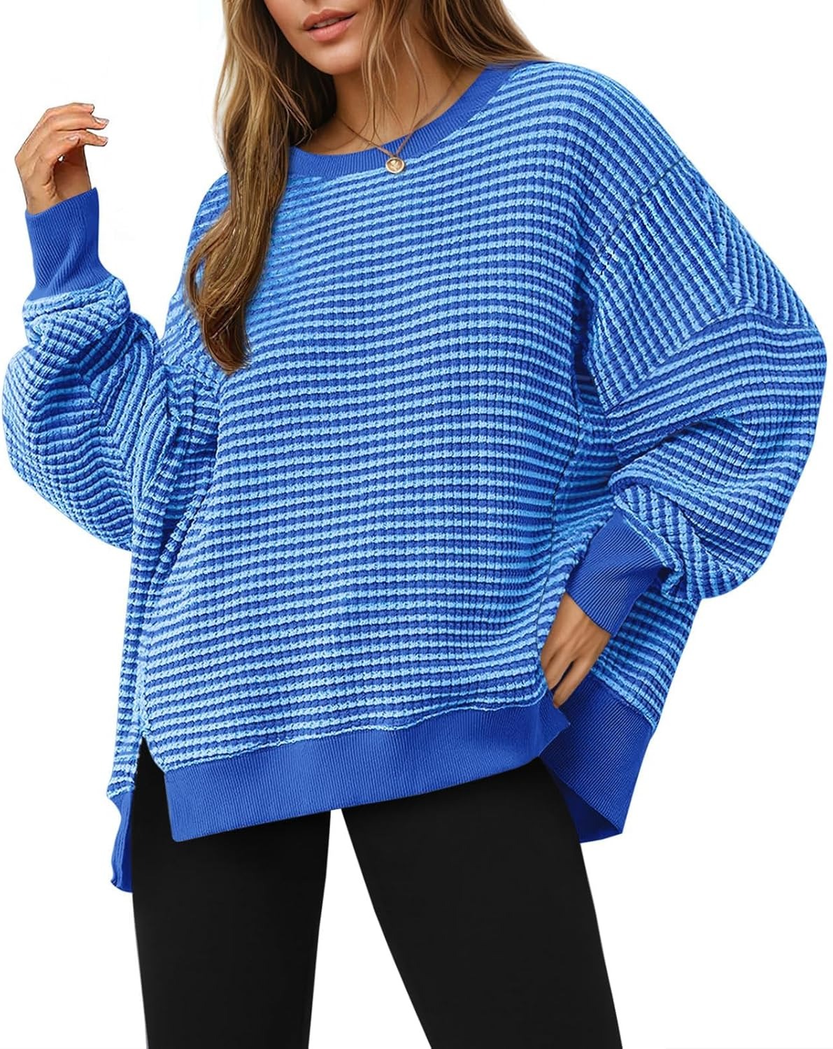 ✨Women's Oversized Sweatshirt Waffle Long Sleeve Split Pullover Tunic Tops(BUY 2 FREE SHIPPING)