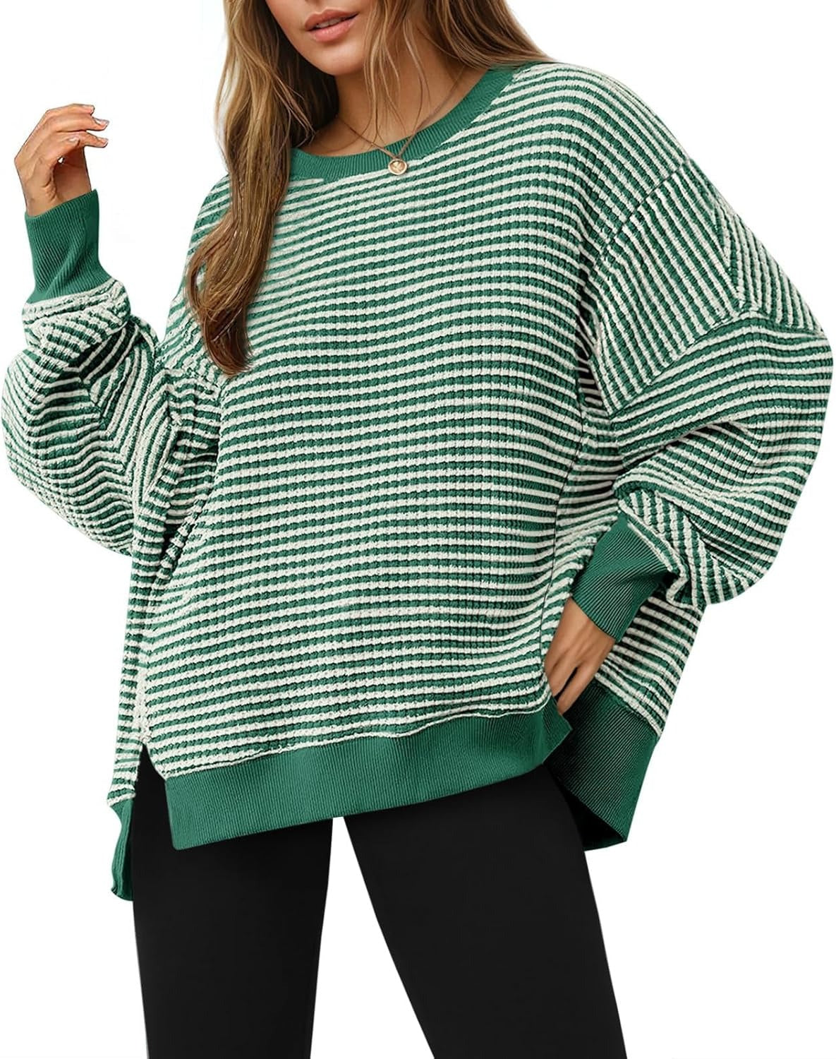 ✨Women's Oversized Sweatshirt Waffle Long Sleeve Split Pullover Tunic Tops(BUY 2 FREE SHIPPING)