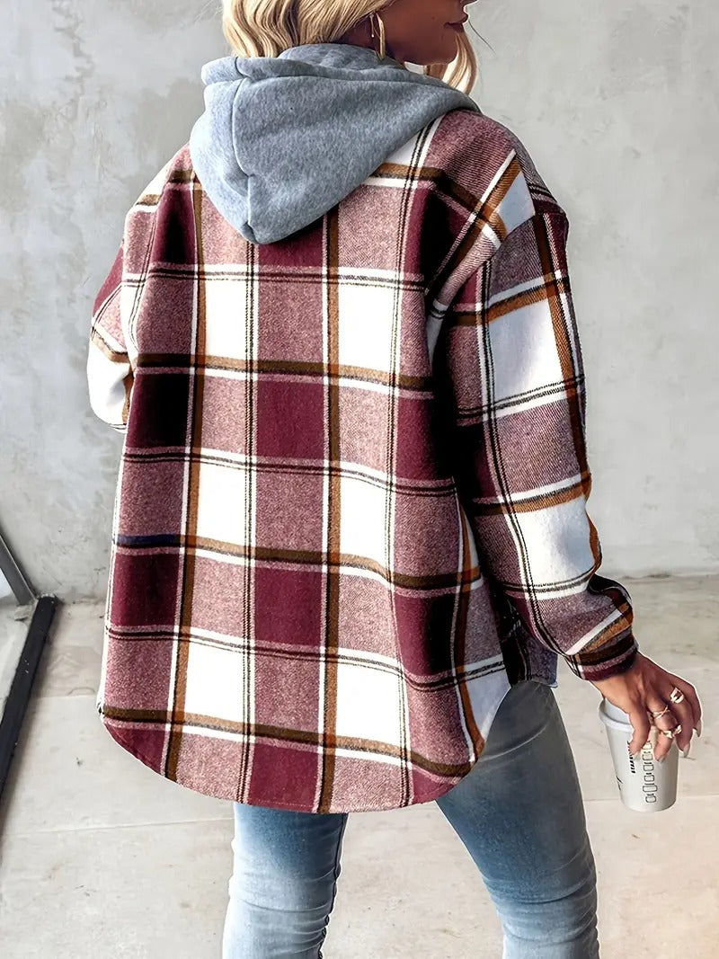 ✨Women's Plaid Button Down Fleece Lined Hooded Jackets Warm Coat